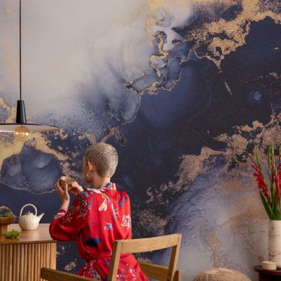 Papier Peint Industriel Tulup 312x219 cm Vagues bleu marine Pour Le Salon, Bureau, Chambre