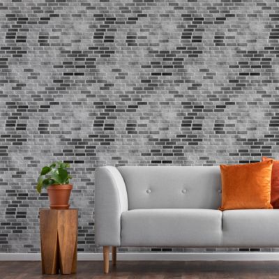 Papier Peint Intissé BRIQUE Mur Gris Pour Salon Chambre