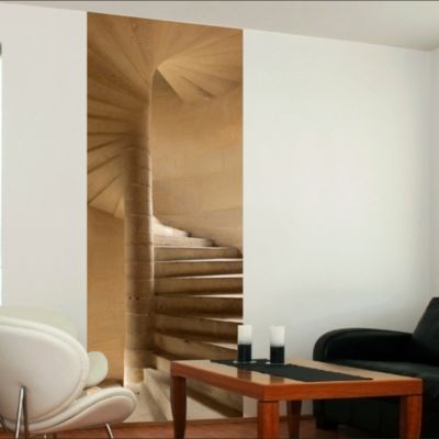 Papier peint intissé décoratif unique - 94 cm X 250 cm - Photo d'escalier de pierre ancienne pour décoration intérieure.