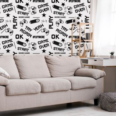 Papier Peint Intissé ECRITS Noir Et Blanc Pour Chambre D'Enfant
