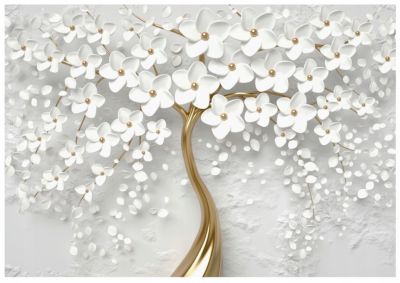 Papier Peint Intissé Panoramique 3D Abstrait Fleurs Arbre 300x210 cm - Colle Inclus - Chambre et Salon - Moderne Papier Peint
