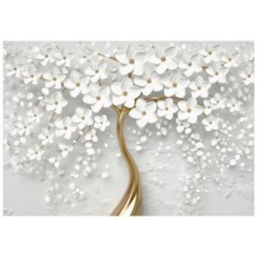 Papier Peint Intissé Panoramique 3D Abstrait Fleurs Arbre 350x250 cm - Colle Inclus - Chambre et Salon - Moderne Papier Peint