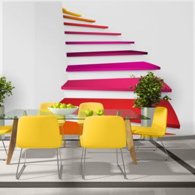 Papier peint intissé panoramique 3d et perspective colorful stairs 350x245 cm
