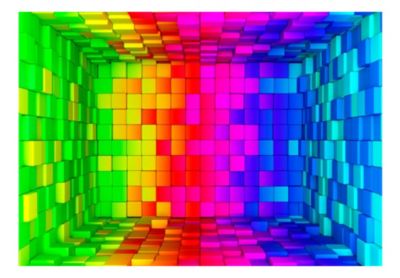 Papier peint intissé panoramique 3d et perspective rainbow cube 200x140 cm