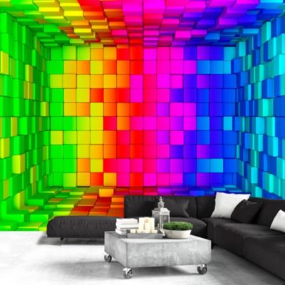 Papier peint intissé panoramique 3d et perspective rainbow cube 200x140 cm