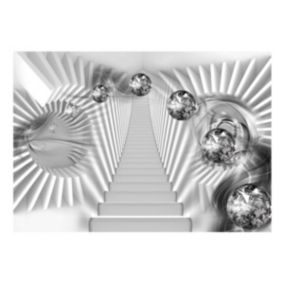 Papier peint intissé panoramique abstractions escalier en argent 200x140 cm