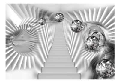 Papier peint intissé panoramique abstractions escalier en argent 300x210 cm