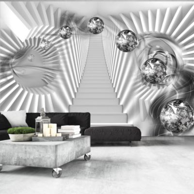 Papier peint intissé panoramique abstractions escalier en argent 300x210 cm