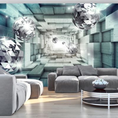 Papier peint intissé panoramique abstractions journey through the blue tunnel 200x140 cm