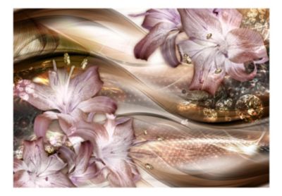 Papier peint intissé panoramique abstractions lilies on the wave (brown) 200x140 cm