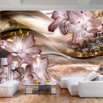 Papier peint intissé panoramique abstractions lilies on the wave (brown) 200x140 cm