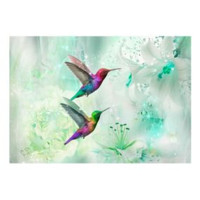 Papier peint intissé panoramique animaux colourful hummingbirds (green) 200x140 cm