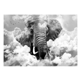 Papier peint intissé panoramique animaux elephant in the clouds (black and white) 300x210 cm