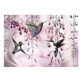 Papier peint intissé panoramique animaux flying hummingbirds (pink) 200x140 cm