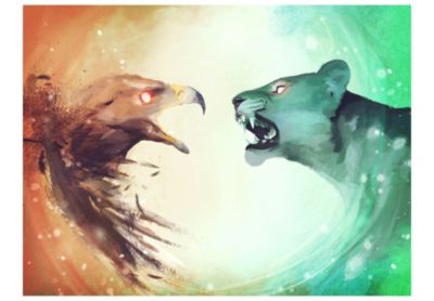 Papier peint intissé panoramique animaux interspecies clash 400x309 cm