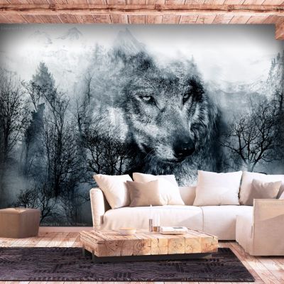 Papier peint intissé panoramique animaux mountain predator (black and white) 250x175 cm