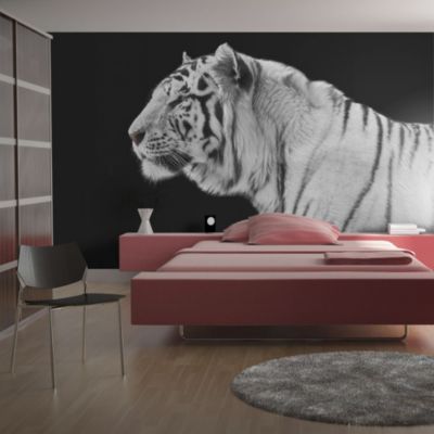 Papier peint intissé panoramique animaux tigre blanc 400x309 cm
