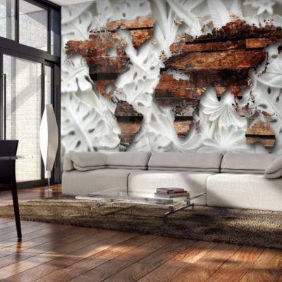 Papier peint intissé panoramique carte du monde alabastrine map 350x245 cm
