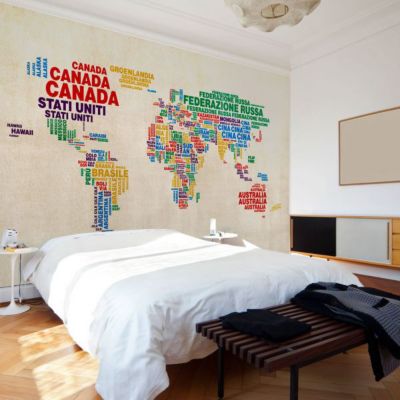 Papier peint intissé panoramique carte du monde carte (en italien) 350x270 cm