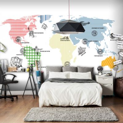 Papier peint intissé panoramique carte du monde cosmopolitan 200x154 cm