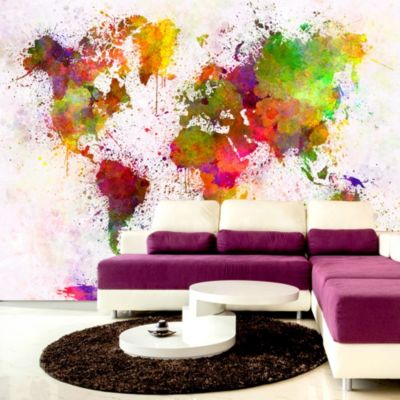 Papier peint intissé panoramique carte du monde dyed world 300x210 cm