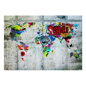 Papier peint intissé panoramique carte du monde map - graffiti 400x280 cm