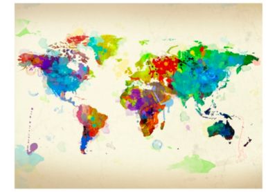 Papier peint intissé panoramique carte du monde paint splashes map of the world 200x154 cm