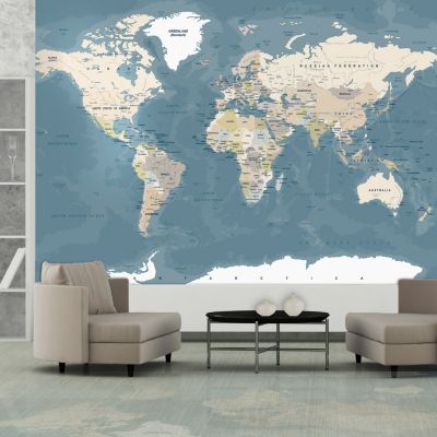 Papier peint intissé panoramique carte du monde vintage world map 250x175 cm