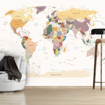 Papier peint intissé panoramique carte du monde world map 400x280 cm