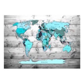 Papier peint intissé panoramique carte du monde world map: blue continents 100x70 cm