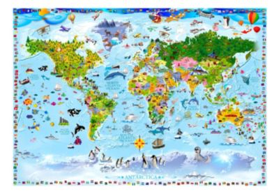 Papier peint intissé panoramique carte du monde world map for kids 300x210 cm