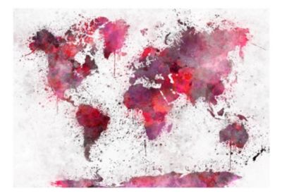 Papier peint intissé panoramique carte du monde world map: red watercolors 400x280 cm