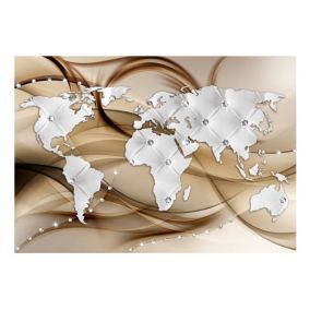 Papier peint intissé panoramique carte du monde world map - white & diamonds 100x70 cm