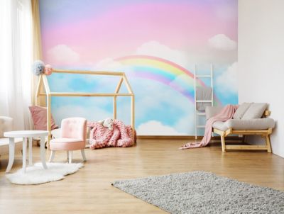 Papier Peint Intissé Panoramique Enfant Arc-en-ciel Ciel 250x175 cm - Colle Inclus - Chambre et Salon - Moderne Trompe l'oeil