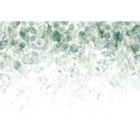 Papier Peint Intissé Panoramique Feuilles Vert 300x210 cm - Colle Inclus - Chambre et Salon - Moderne Trompe l'oeil