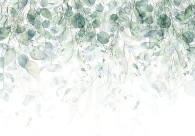 Papier Peint Intissé Panoramique Feuilles Vert 400x280 cm - Colle Inclus - Colle Inclus - Chambre et Salon - Vert Blanc Nature