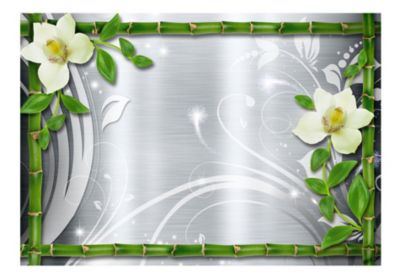 Papier peint intissé panoramique fleurs bamboo and two orchids 250x175 cm