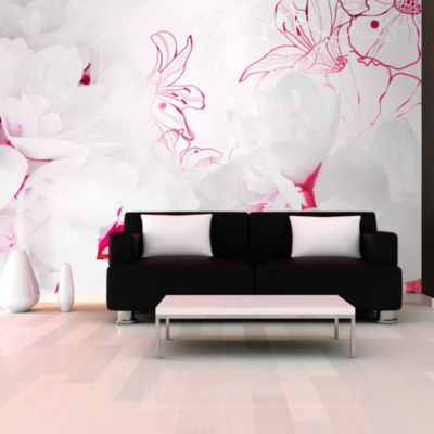 Papier peint intissé panoramique fleurs enveloped in white 150x105 cm