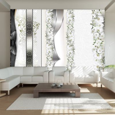 Papier peint intissé panoramique fleurs parade of orchids in shades of gray 400x280 cm