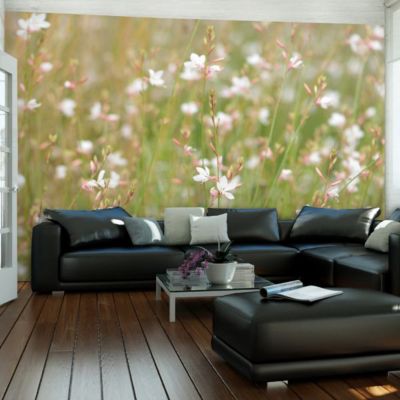 Papier peint intissé panoramique fleurs petites fleurs blanches 300x231 cm