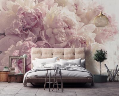 Papier Peint Intissé Panoramique Fleurs Pivoines Rose 400x280 cm - Colle Inclus - Chambre et Salon - Moderne Trompe l'oeil