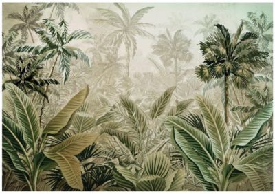 Papier Peint Intissé Panoramique Foret Tropicale Feuilles Vert 150x105 cm - Colle Inclus - Chambre et Salon - Moderne Papier Peint