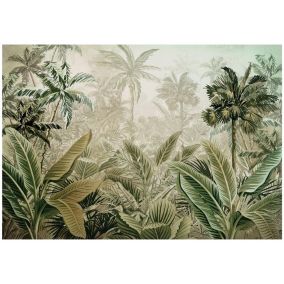 Papier Peint Intissé Panoramique Foret Tropicale Feuilles Vert 350x250 cm - Colle Inclus - Chambre et Salon - Moderne Papier Peint