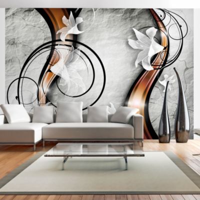 Papier peint intissé panoramique lily on a stone 200x140 cm