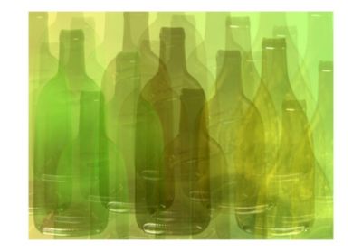 Papier peint intissé panoramique motifs de cuisine bouteilles vertes 250x193 cm