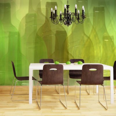 Papier peint intissé panoramique motifs de cuisine bouteilles vertes 250x193 cm