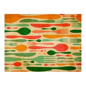 Papier peint intissé panoramique motifs de cuisine couverts en vert et orange 400x309 cm