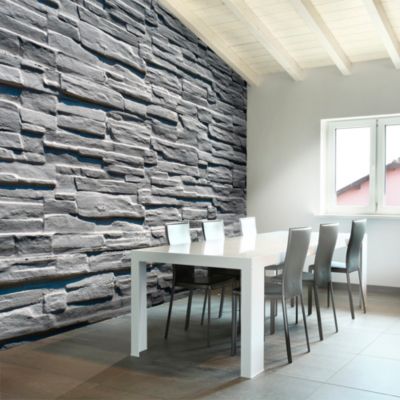 Papier peint intissé panoramique mur de pierre grise 400x309 cm
