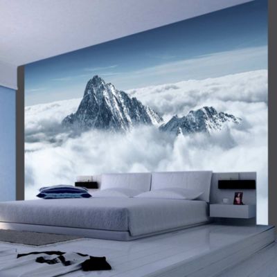 Papier peint intissé panoramique paysage montagne entourée de nuages 400x309 cm