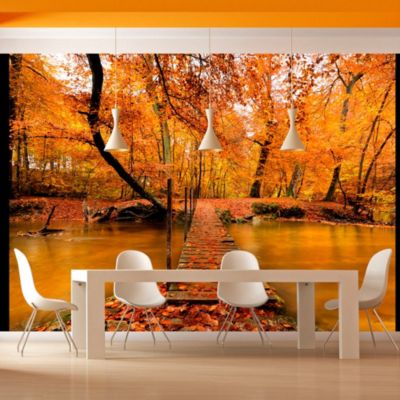 Papier peint intissé panoramique paysage passerelle en bois dans la forêt 200x154 cm
